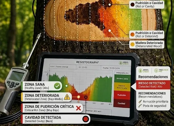 Lecturas de resistografía en árbol